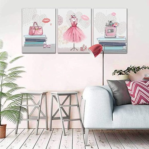 Art Canvas Wall Art For Girls Bedroom Pink Fashion Wall Decoration 3